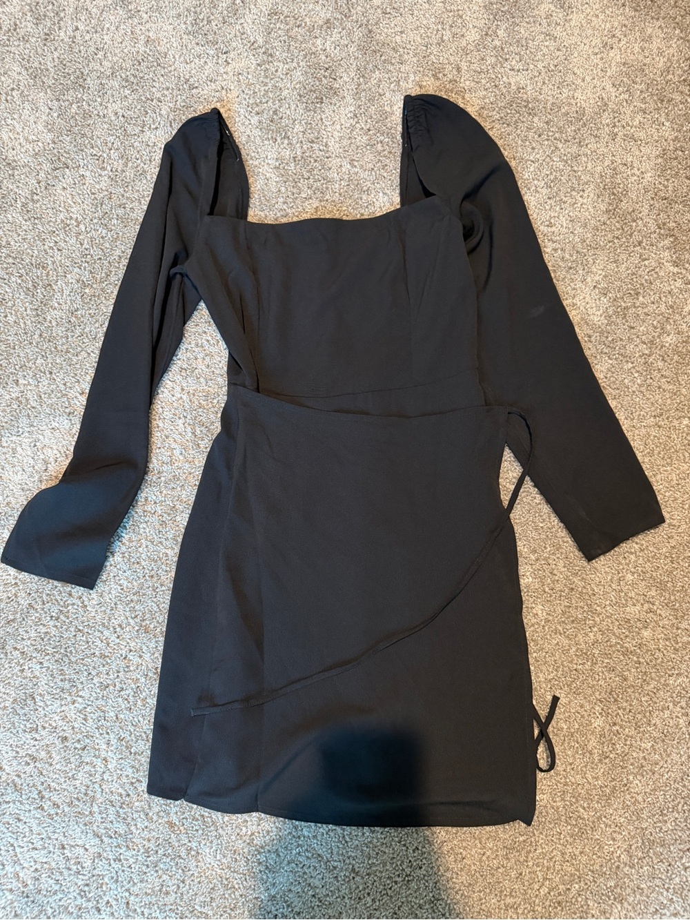 Abercrombie & Fitch Black Square-Neck Long Sleeve Wrap Mini Dress